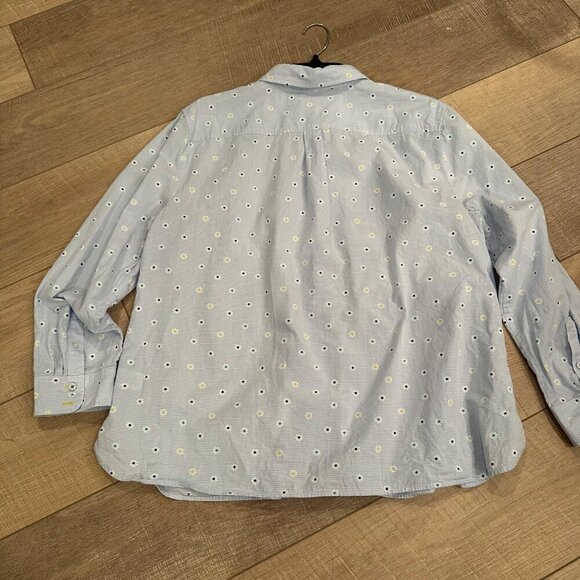 TALBOTS WOMENS LONG SLEEVE BUTTON WOMENS SHIRT BLUE STRIPE FLOWERS XL PETITE - Picture 1 of 7